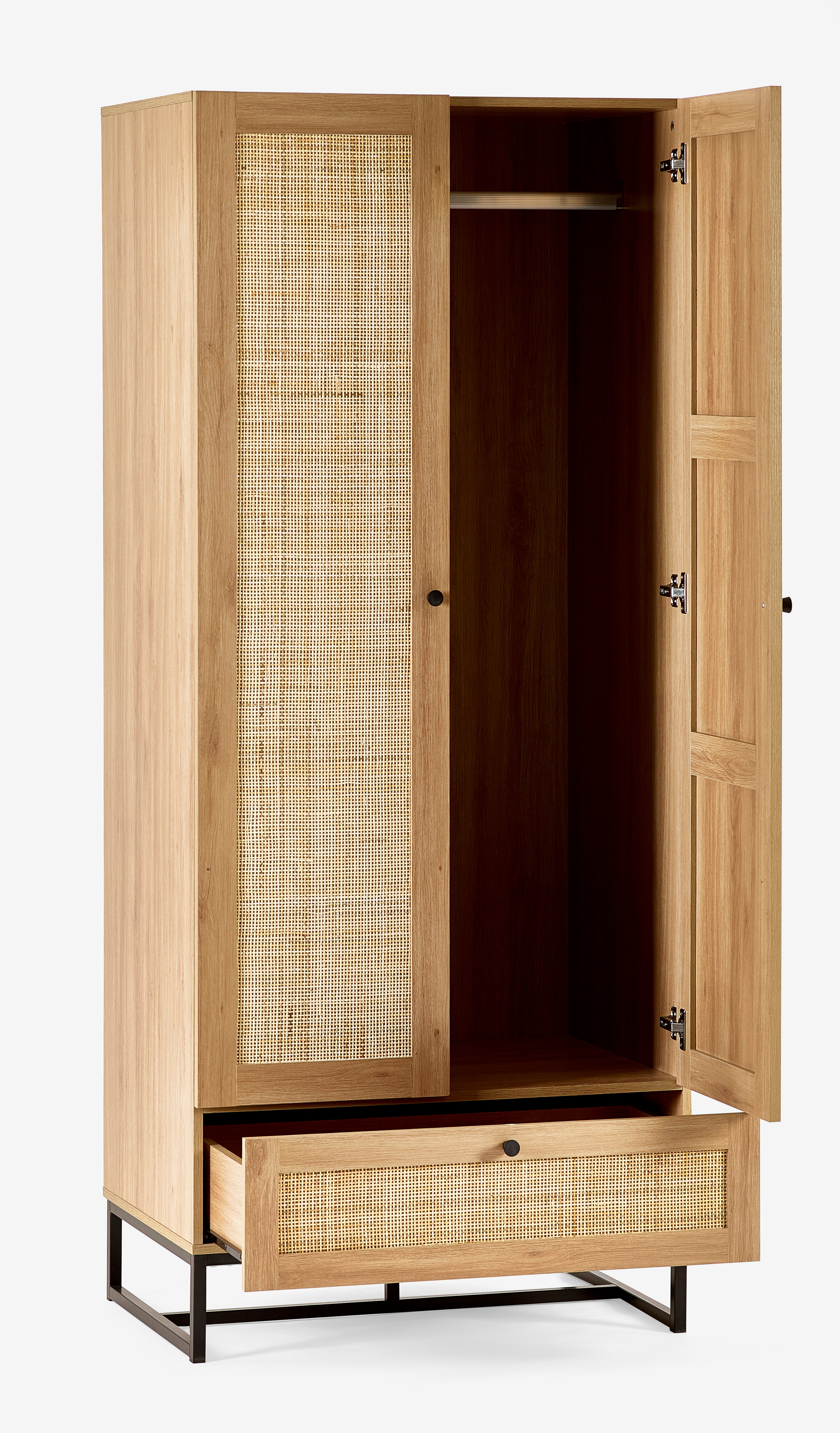 Clermont Oak Wood & Rattan Wardrobe